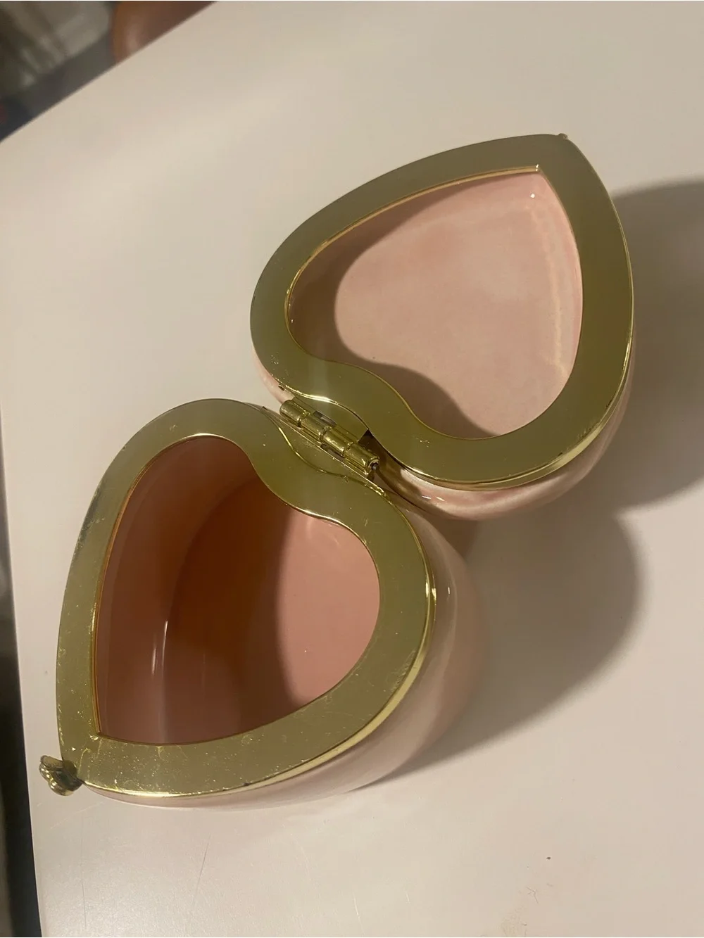 Pink Heart Shaped Trinket Box with Gold Trim